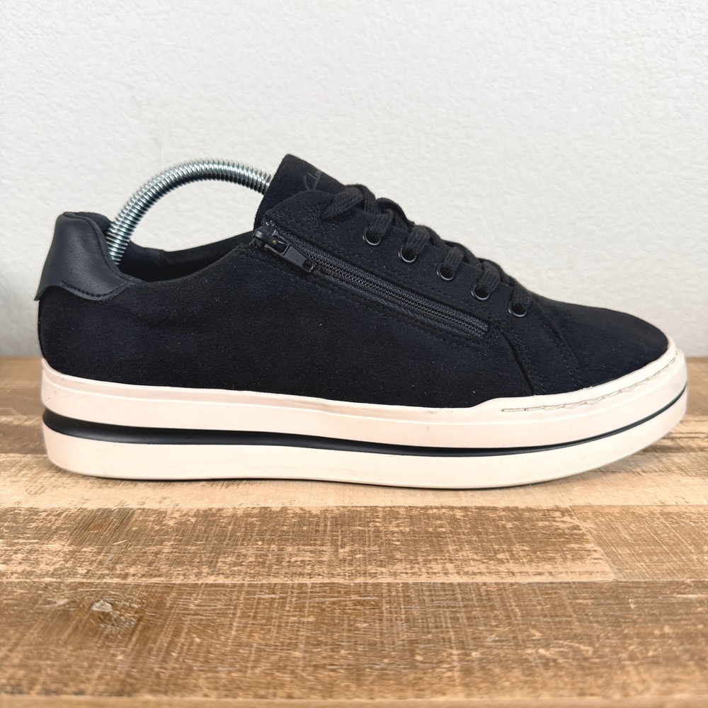NEW Clarks Audreigh Sky Sneaker 11 Wide Black Cloudsteppers Platform Side Zip